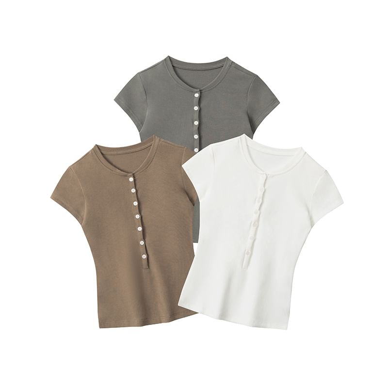 Henley Solid Fitted Short-Sleeve Tee