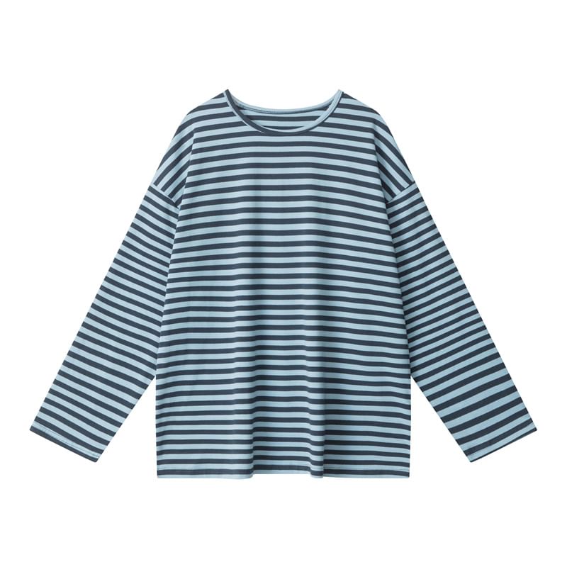 Striped Crew Neck Loose-Fit Long-Sleeve Tee