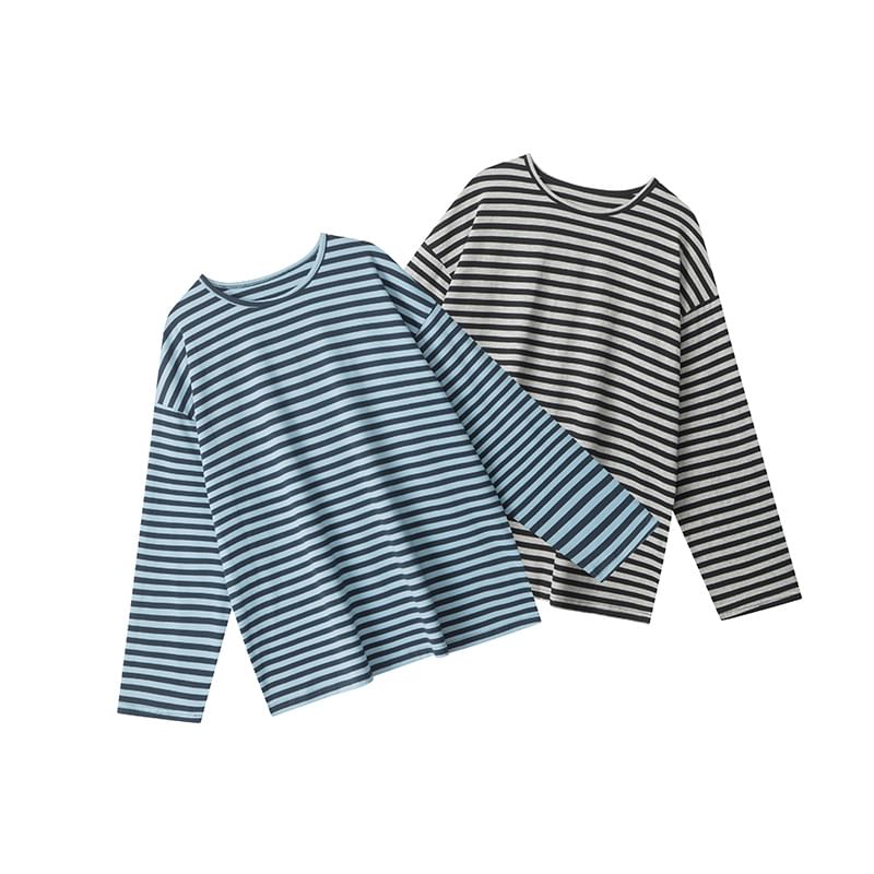 Striped Crew Neck Loose-Fit Long-Sleeve Tee