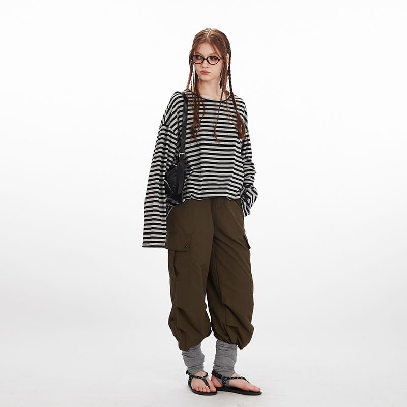 Striped Crew Neck Loose-Fit Long-Sleeve Tee