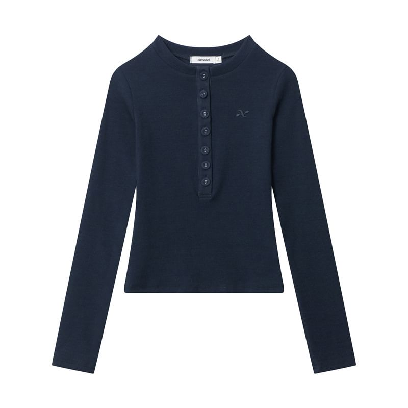 Henley Neck Fitted Long-Sleeve Top