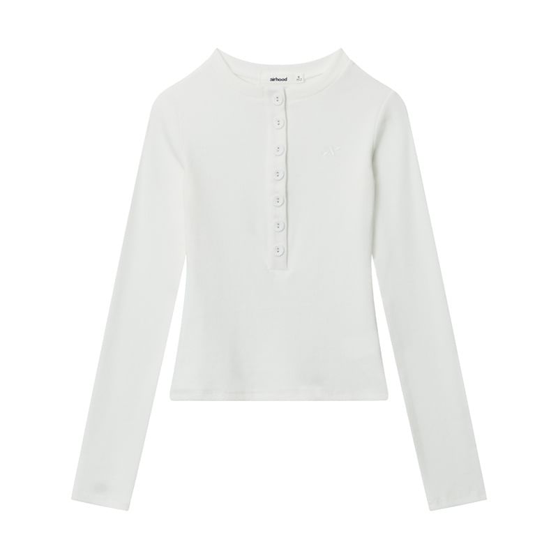 Henley Neck Fitted Long-Sleeve Top