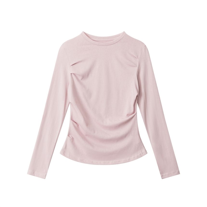 Crew Neck Ruched Fitted Long-Sleeve Tee