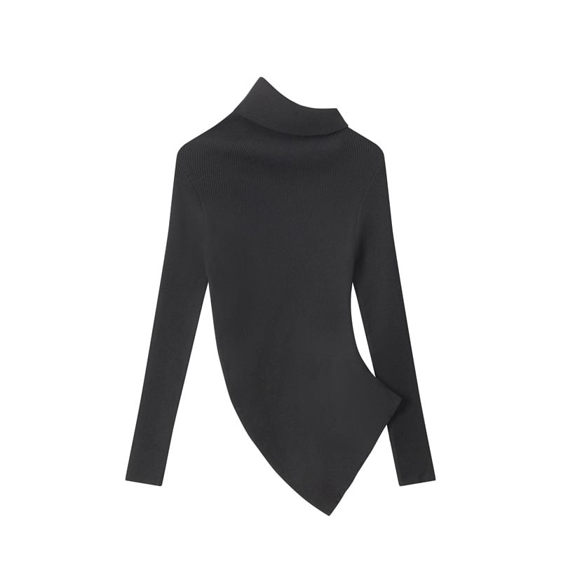 Asymmetric Hem Off-Shoulder Fitted Knit Top