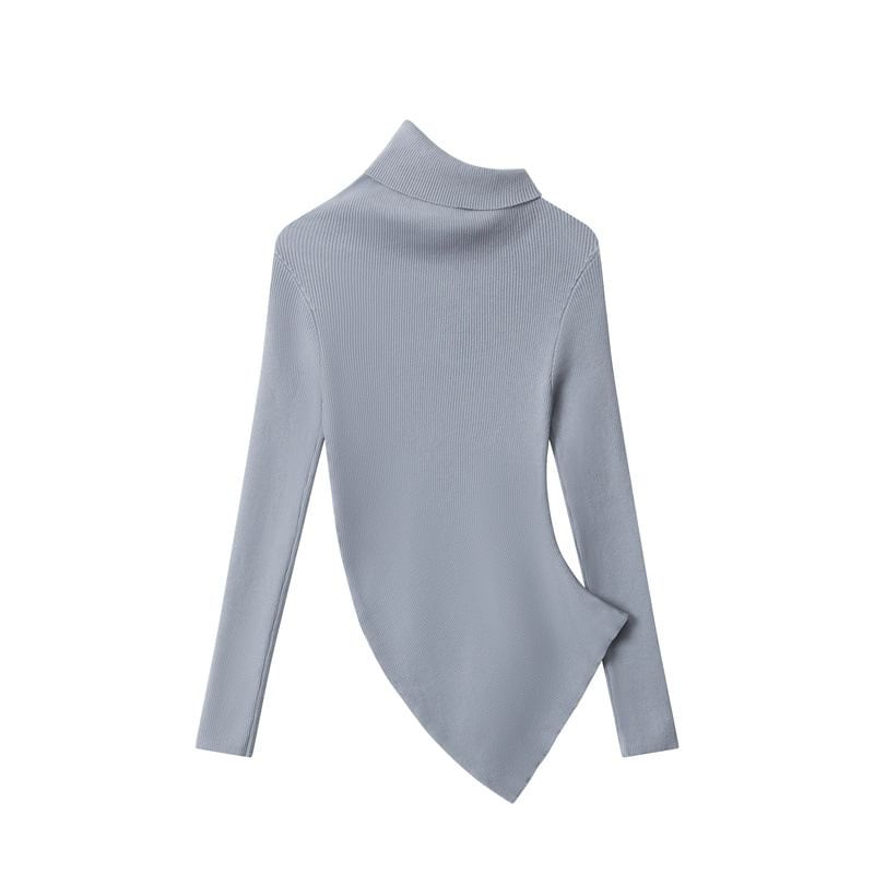 Asymmetric Hem Off-Shoulder Fitted Knit Top