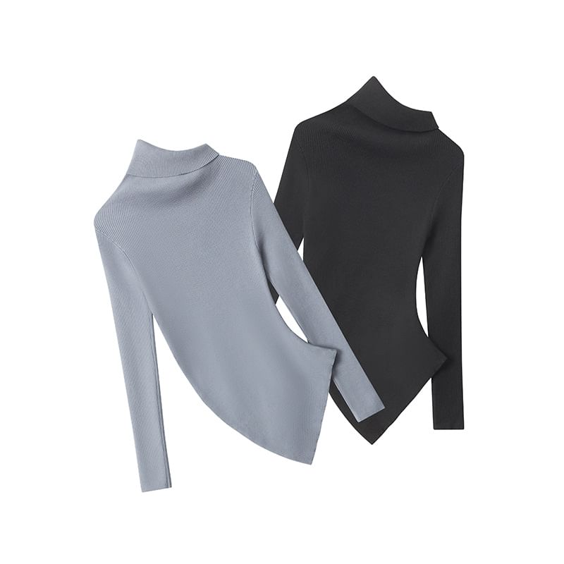 Asymmetric Hem Off-Shoulder Fitted Knit Top