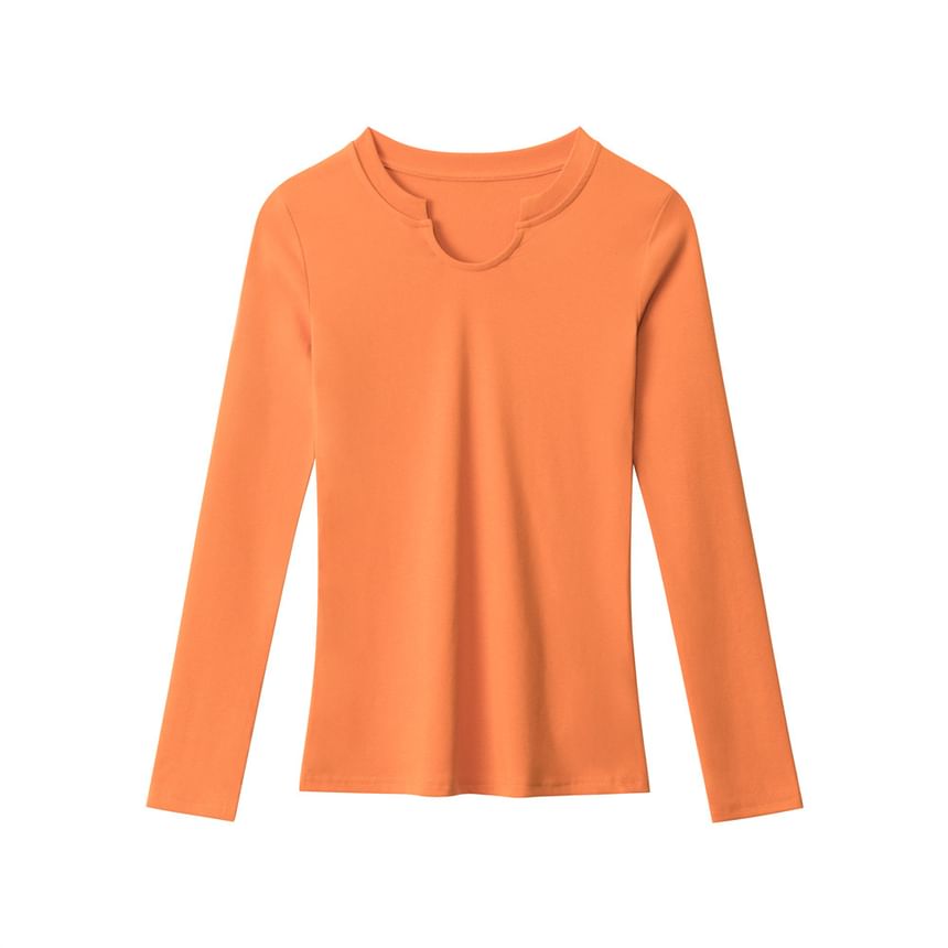 Solid V-Neck Fitted Long-Sleeve Tee
