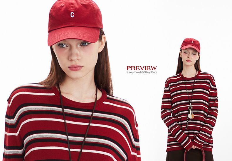 Striped Crew Neck Relaxed Pullover Sweater