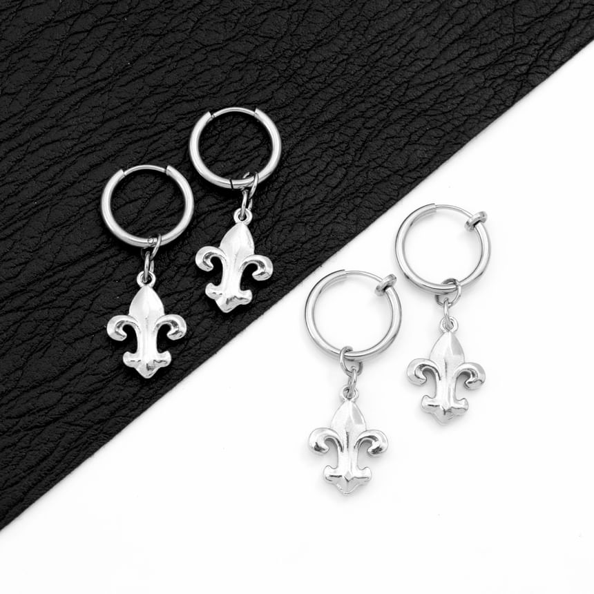 Fleur De Lis Hoop Drop Earring / Clip On Earring