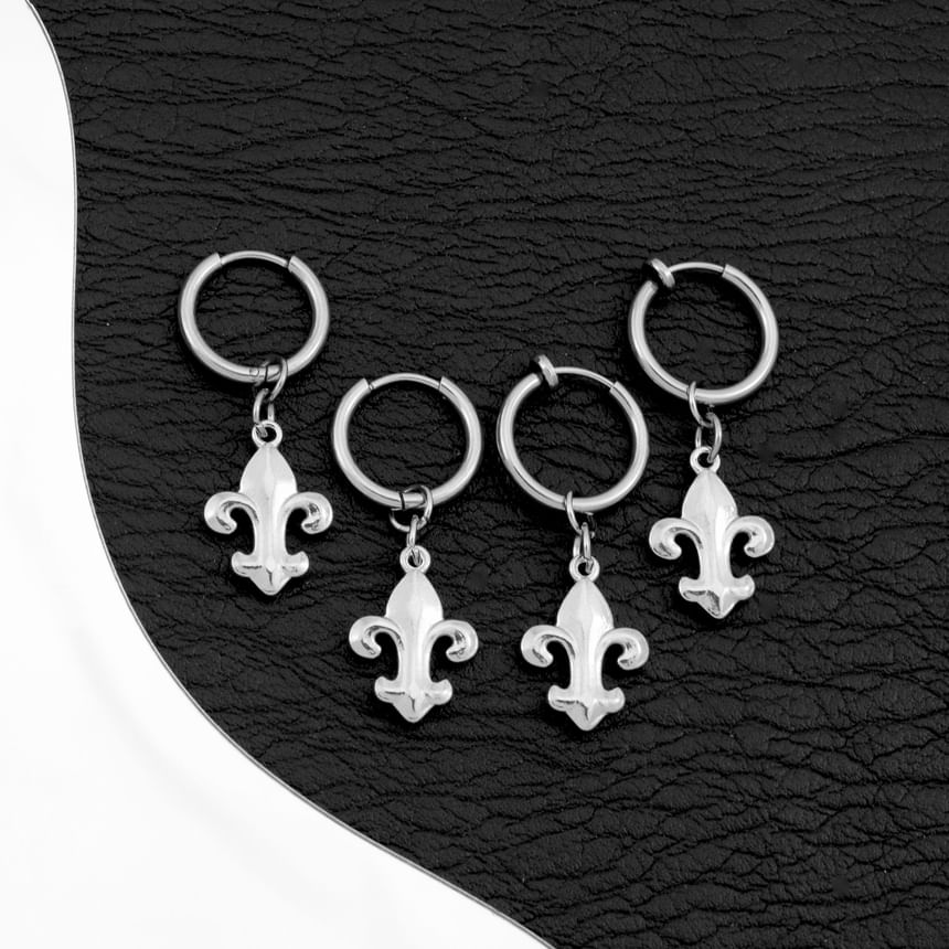 Fleur De Lis Hoop Drop Earring / Clip On Earring