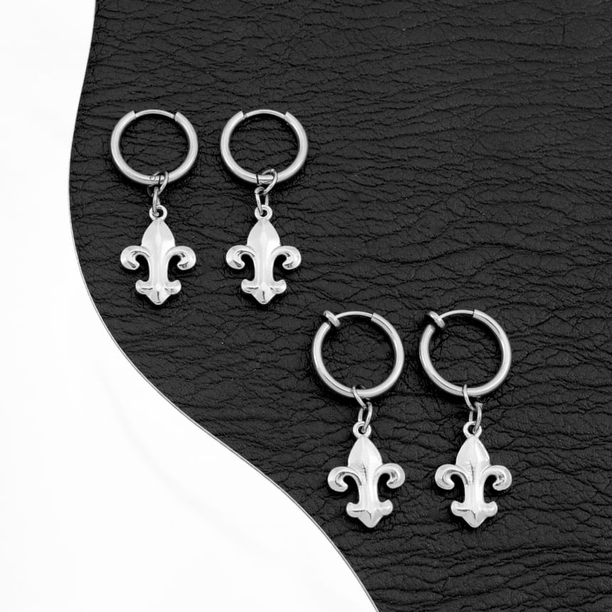 Fleur De Lis Hoop Drop Earring / Clip On Earring
