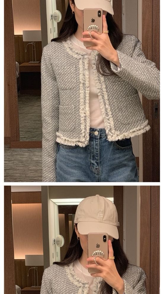 Frayed Button-Up Jacket