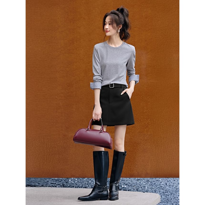 Long Sleeve Striped Tee with Round Neckline
