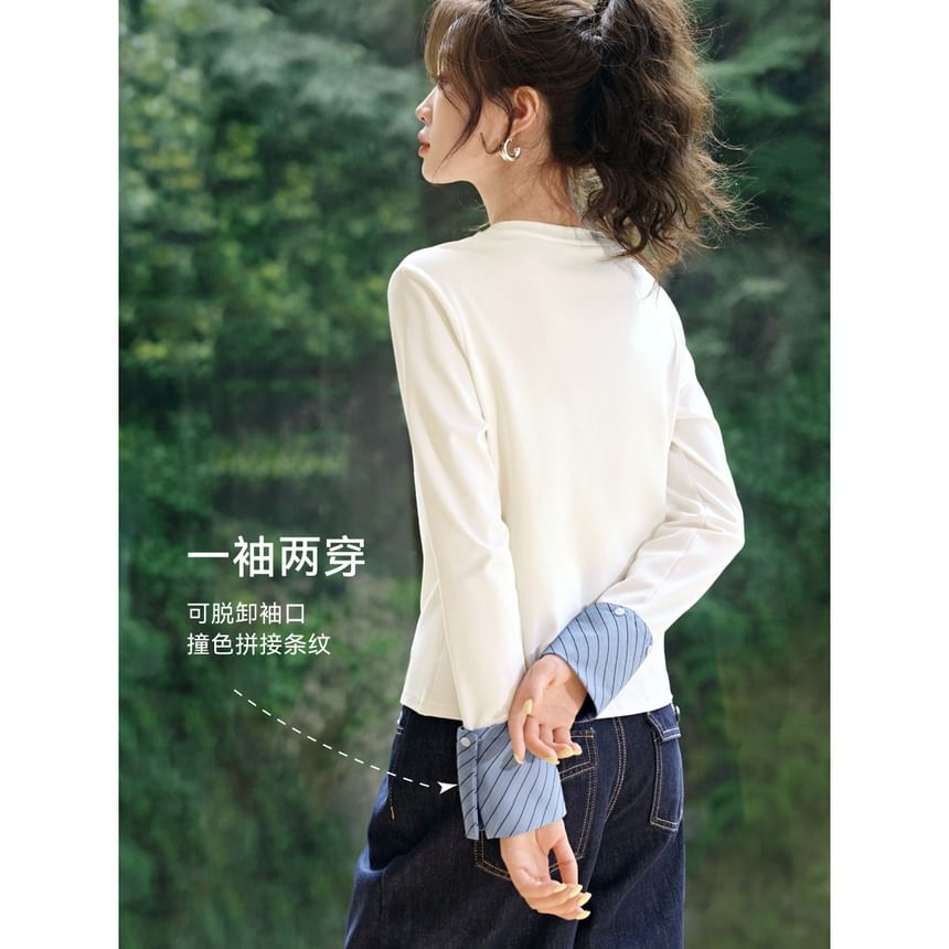 Long Sleeve Striped Tee with Round Neckline