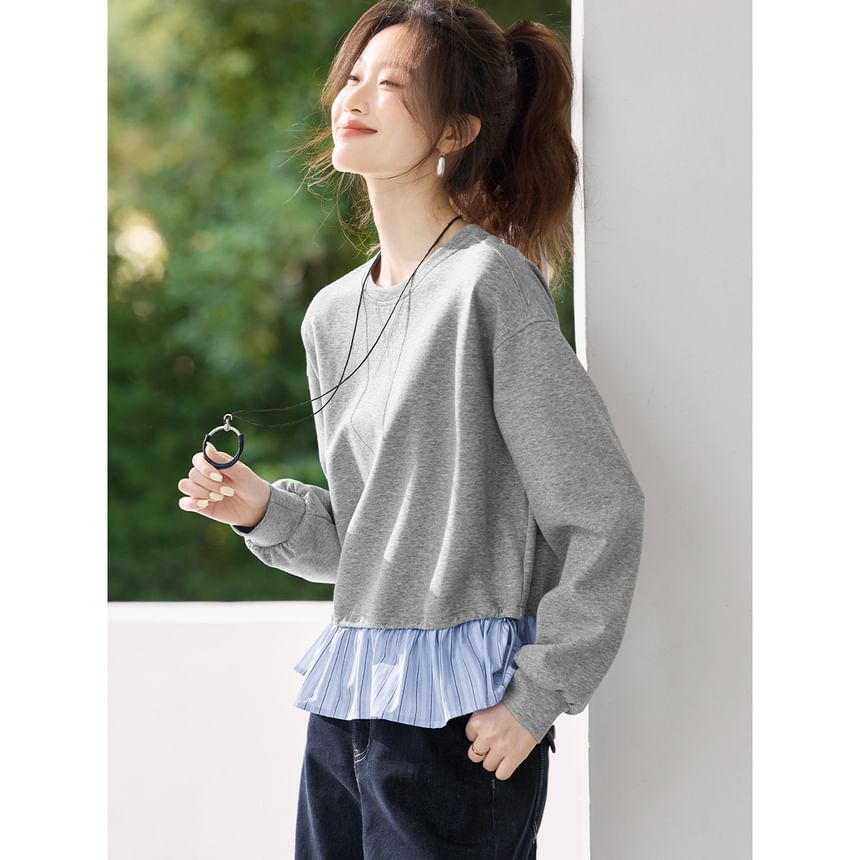 Striped Crewneck Knit Pullover with Faux Two-Piece Look