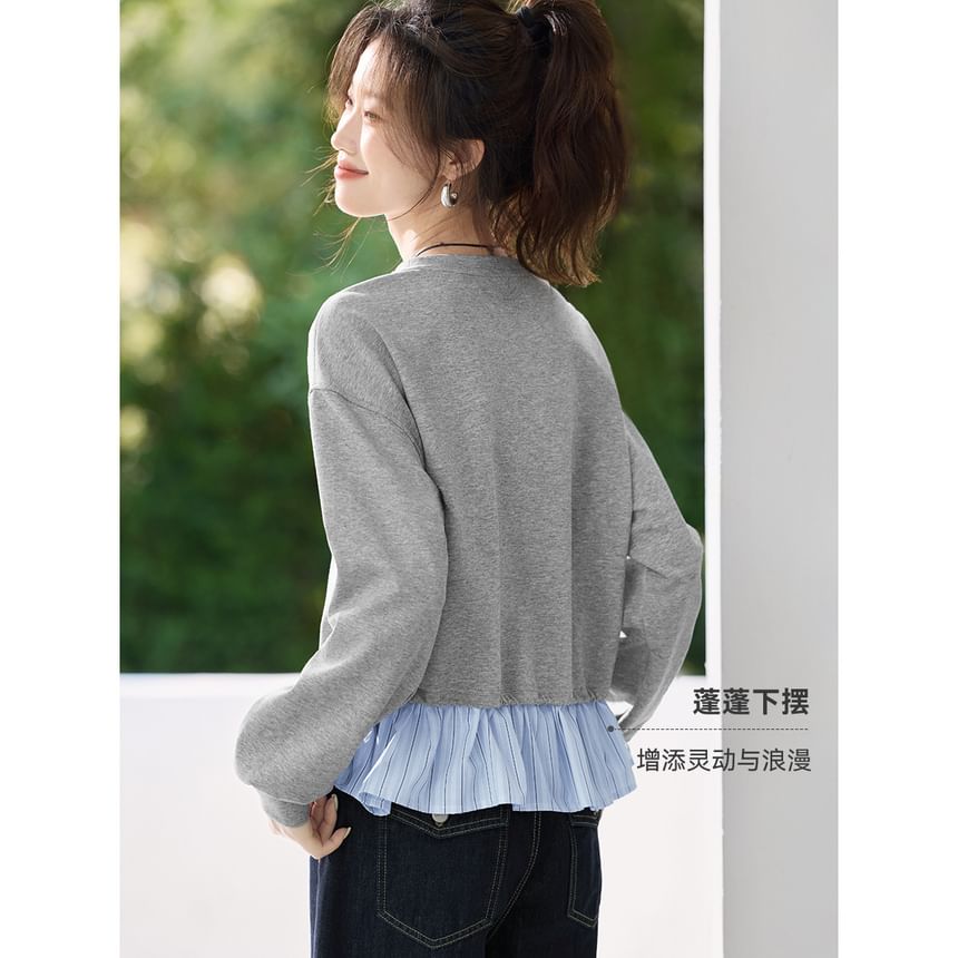 Striped Crewneck Knit Pullover with Faux Two-Piece Look
