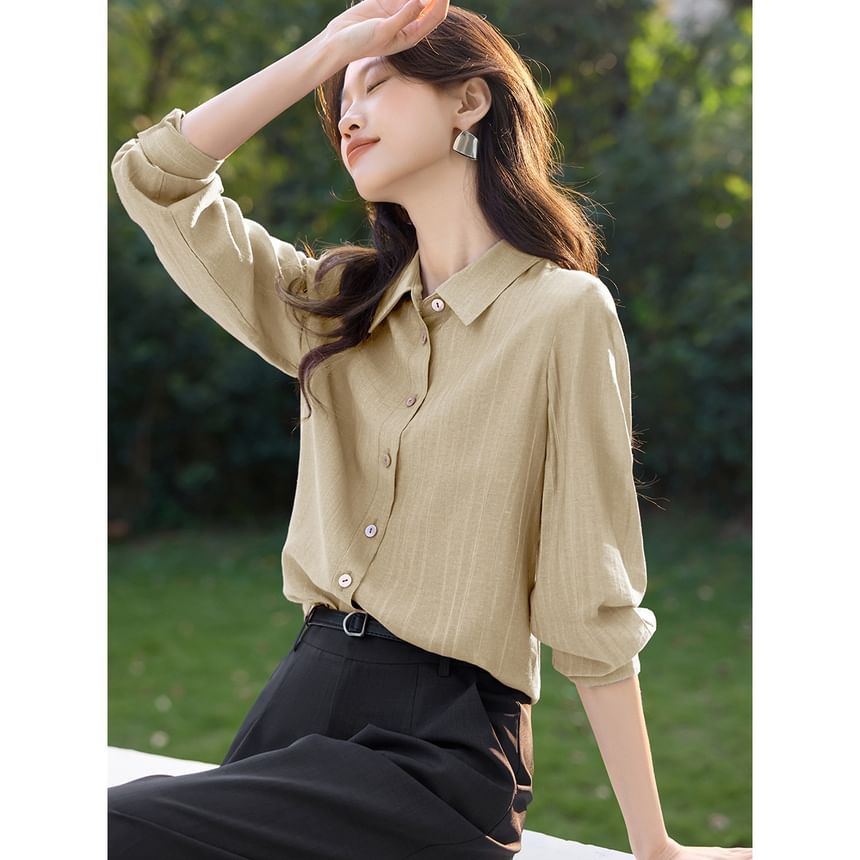 Tie-Dye Button-Up Shirt with Collar and Long Sleeves