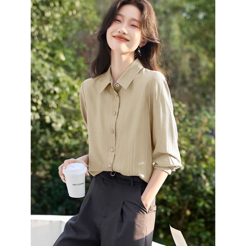Tie-Dye Button-Up Shirt with Collar and Long Sleeves