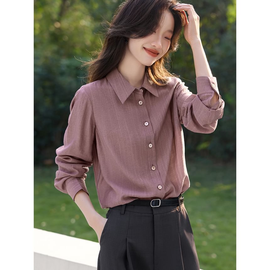 Tie-Dye Button-Up Shirt with Collar and Long Sleeves