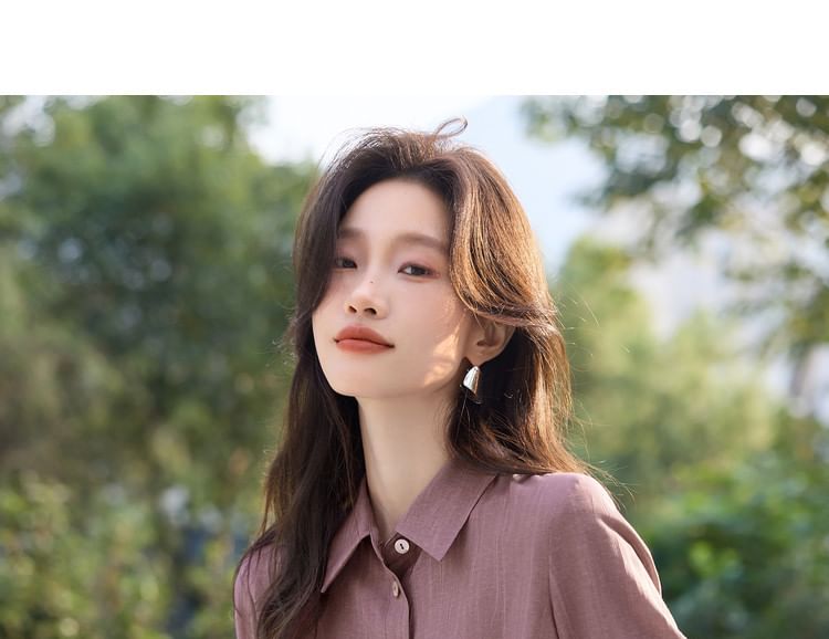 Tie-Dye Button-Up Shirt with Collar and Long Sleeves