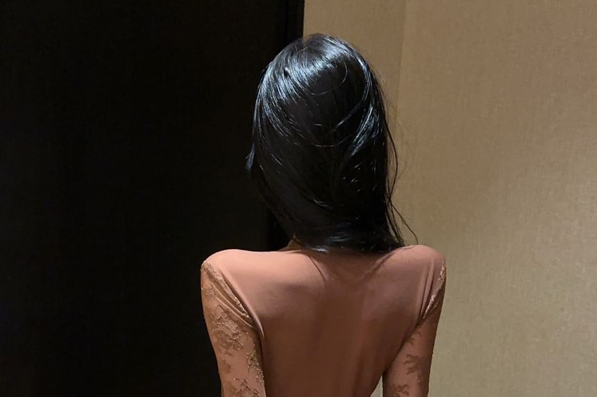 Mock Neck Bustier Top with Cutout Lace Details