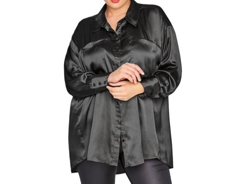 Satin Tunic Shirt with Long Sleeves