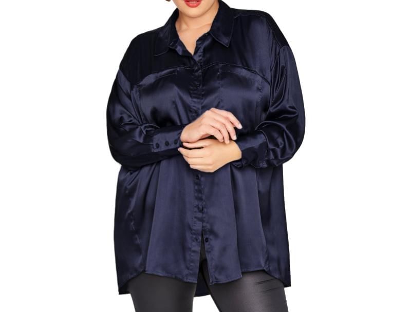 Satin Tunic Shirt with Long Sleeves