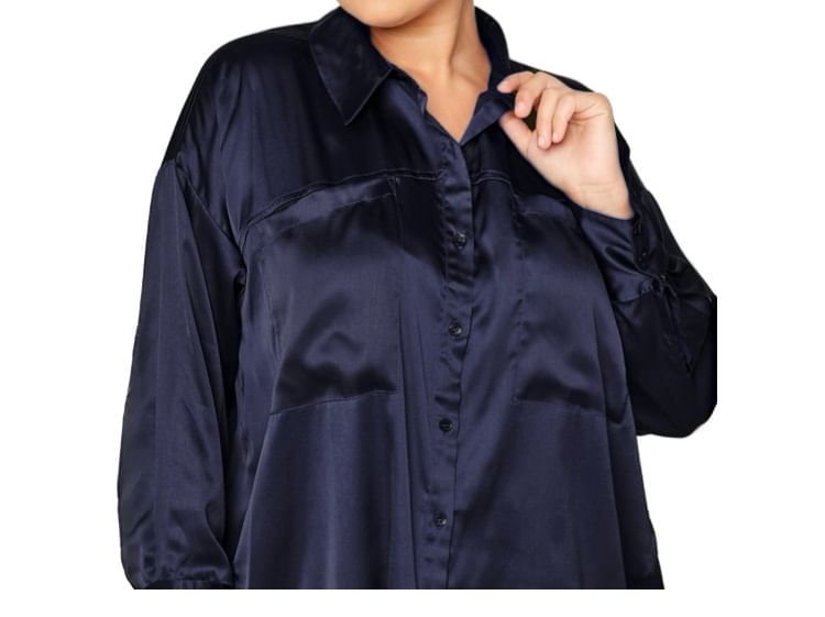 Satin Tunic Shirt with Long Sleeves