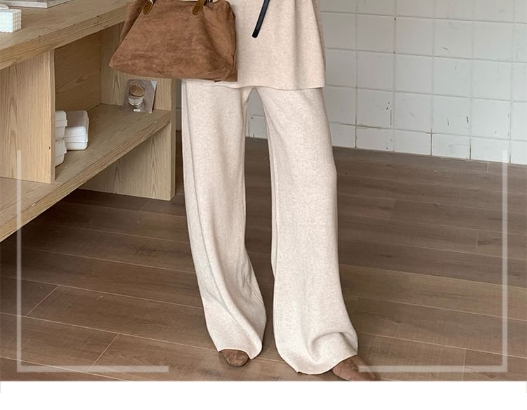 Set: V-Neck Sweater with High-Waist Wide Leg Trousers