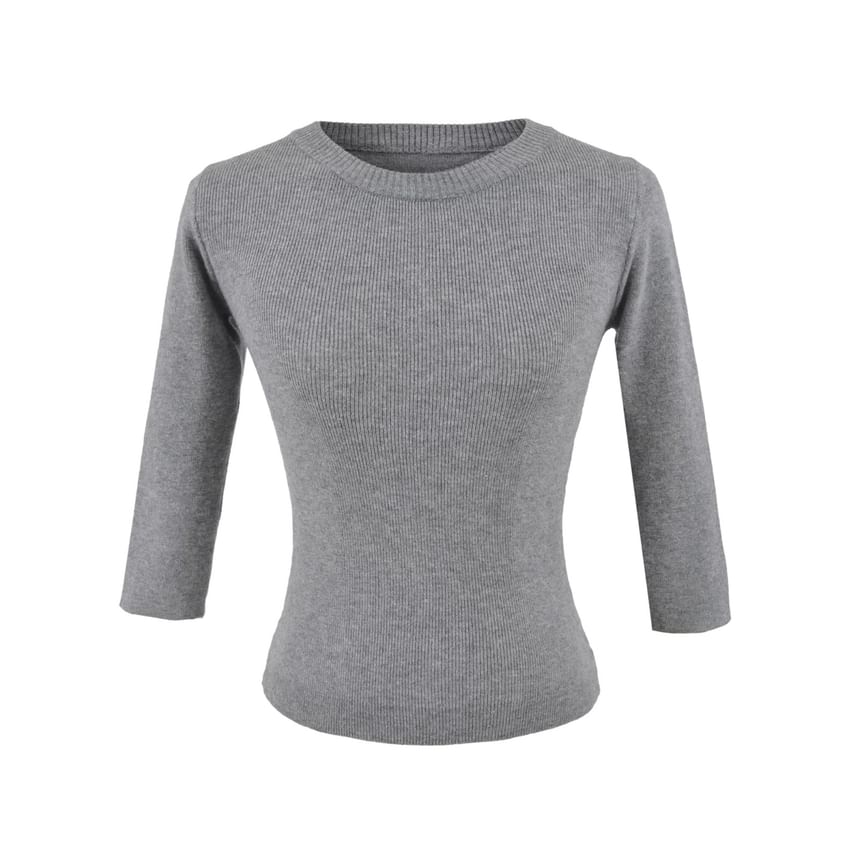 Three-Quarter Sleeve Knit Top with Crew Neck and Matching Mini Skirt