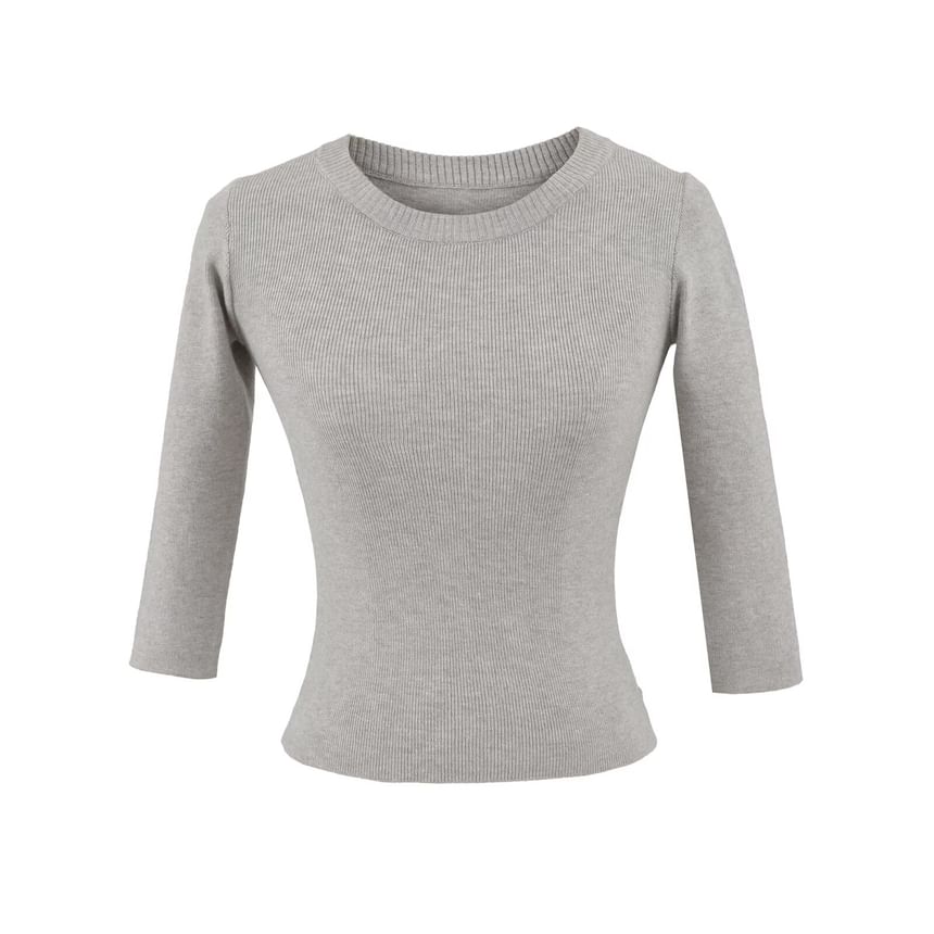 Three-Quarter Sleeve Knit Top with Crew Neck and Matching Mini Skirt