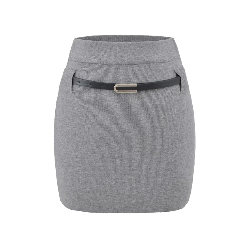Three-Quarter Sleeve Knit Top with Crew Neck and Matching Mini Skirt