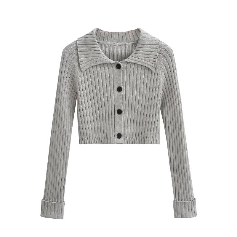 Collared Knit Top with Button Closure and Long Sleeves