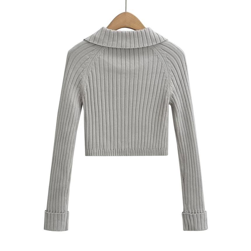 Collared Knit Top with Button Closure and Long Sleeves