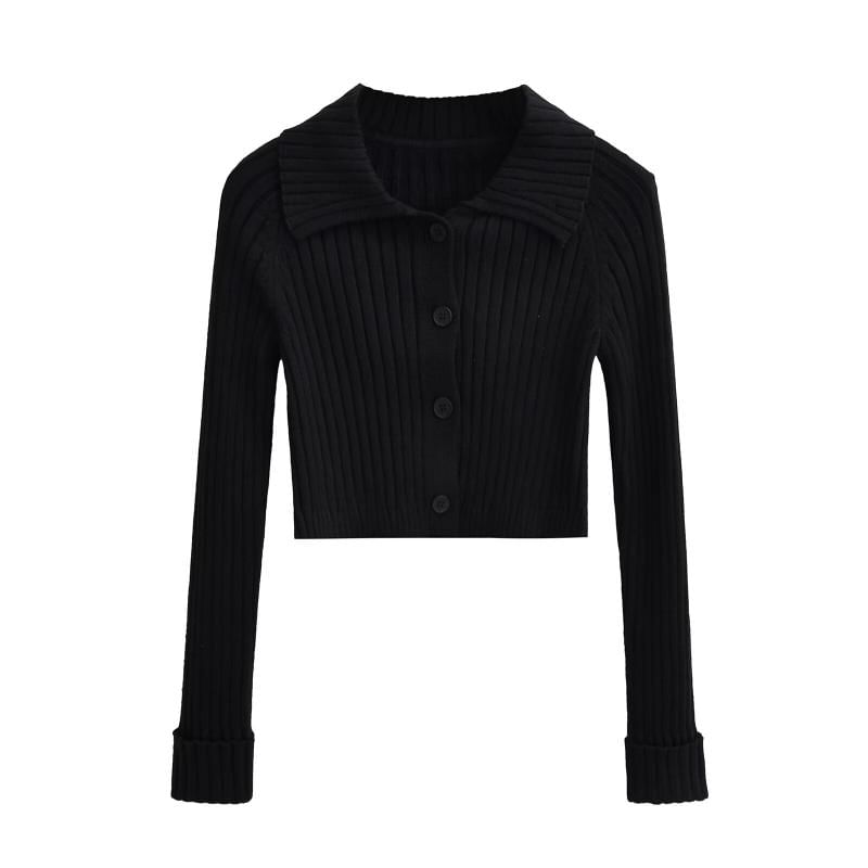 Collared Knit Top with Button Closure and Long Sleeves
