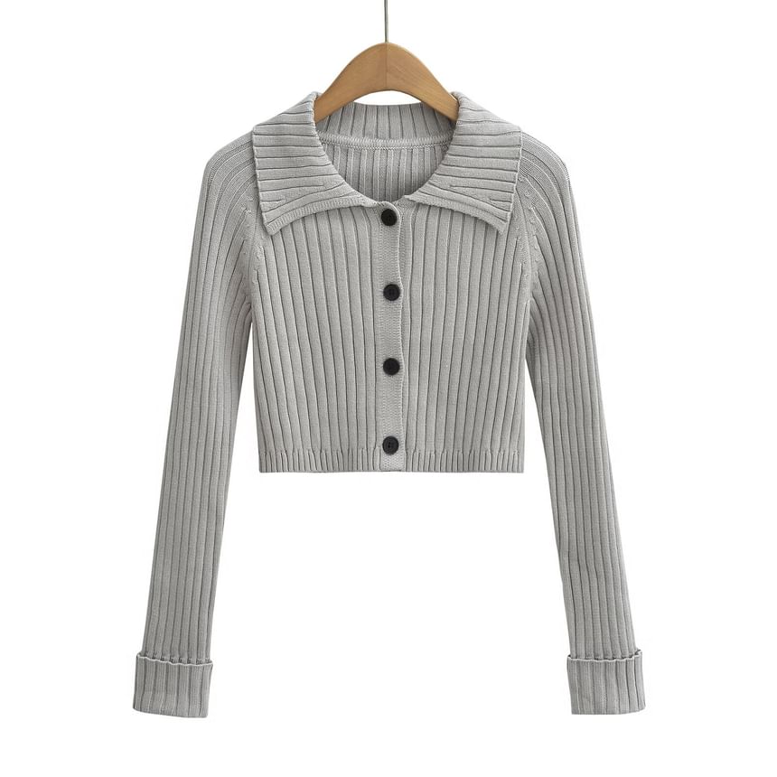 Collared Knit Top with Button Closure and Long Sleeves