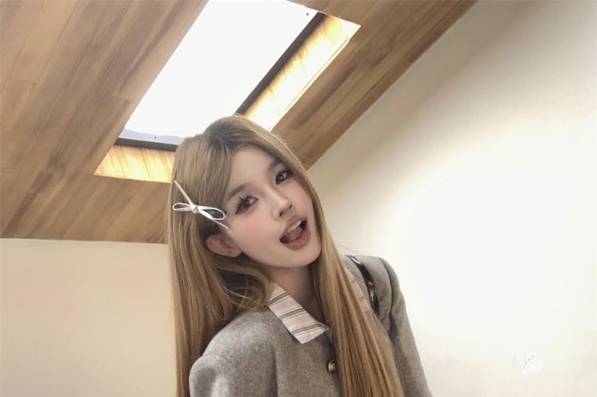 Round Neck Plain Button Up Wool Jacket