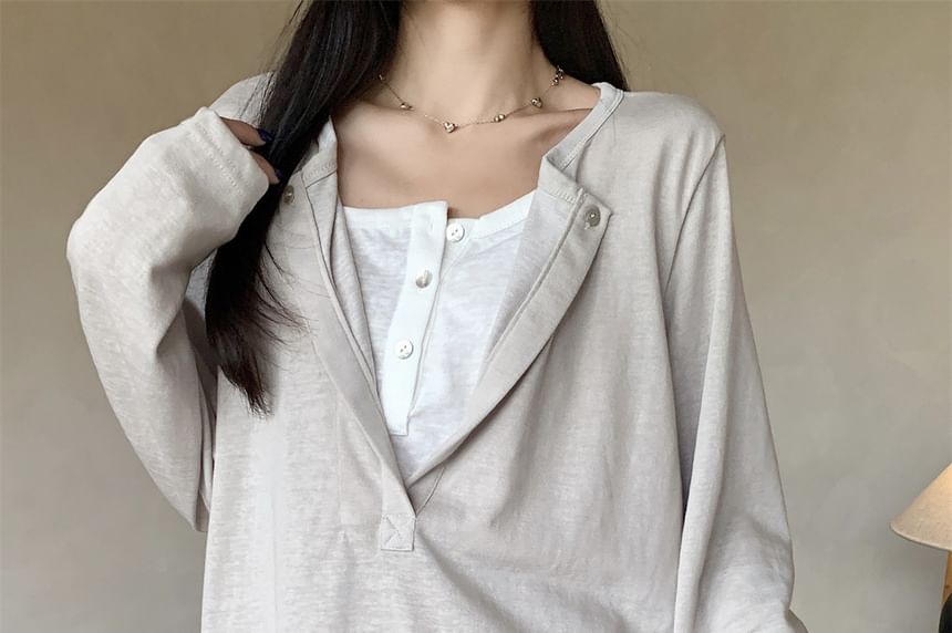 Loose Color-Block Two-Piece Long Sleeve Tee