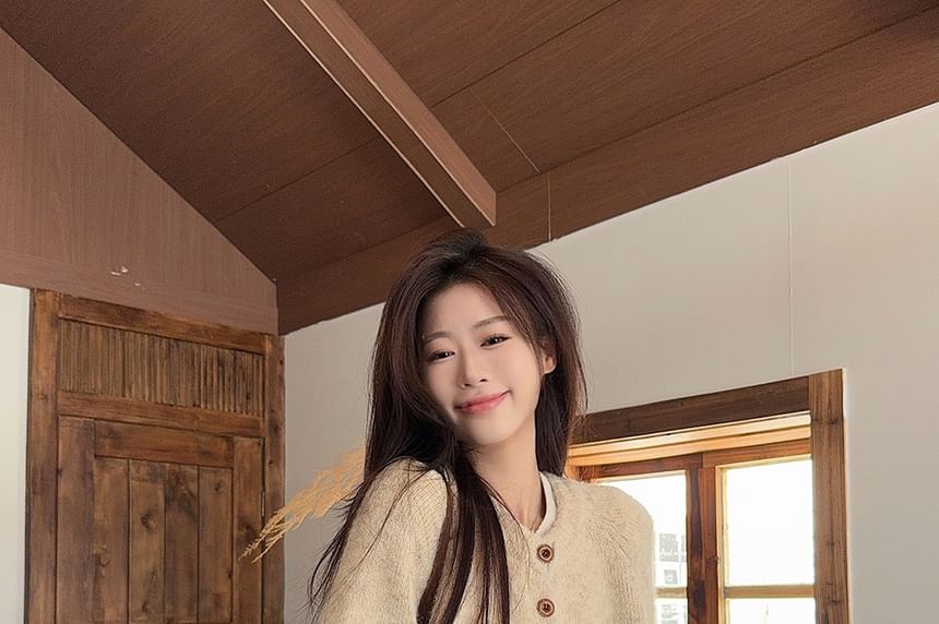 Relaxed Half-Button Long Sleeve Knit Sweater