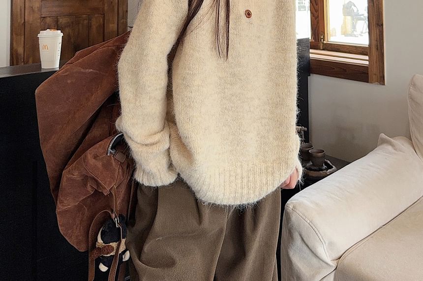 Relaxed Half-Button Long Sleeve Knit Sweater