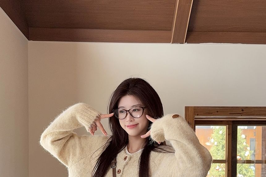 Relaxed Half-Button Long Sleeve Knit Sweater