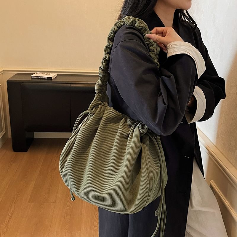 Corduroy Drawstring Shirred Shoulder Bag