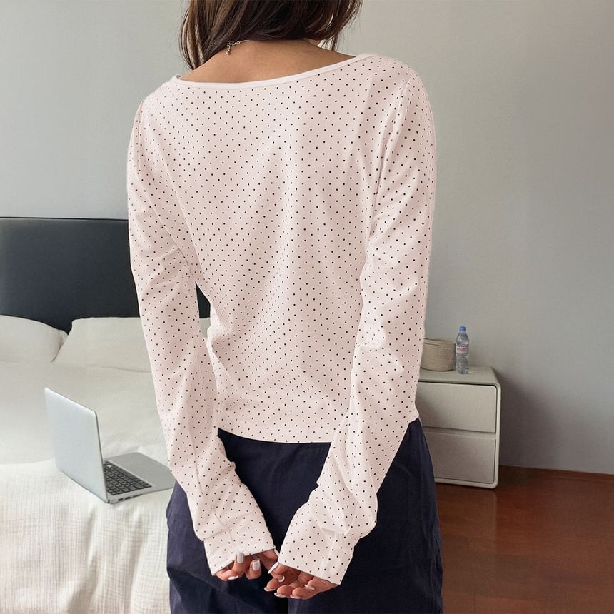 Long Sleeve Polka Dot Fitted Tee