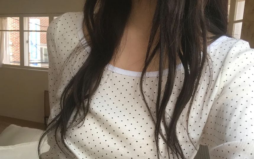 Long Sleeve Polka Dot Fitted Tee