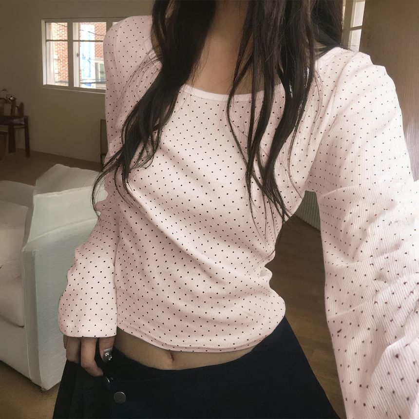 Long Sleeve Polka Dot Fitted Tee