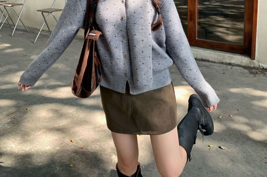 Dotted Cardigan & Scarf Set