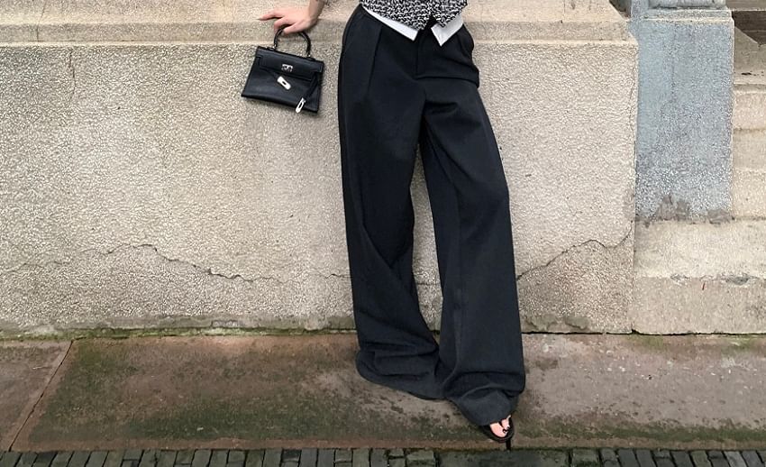 Halter-Neck Tweed Button-Up Vest / High Rise Wide Leg Pants