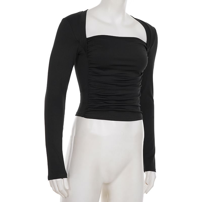 Queen Anne Neckline Cropped Knit Top