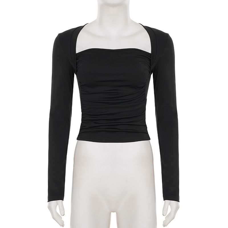 Queen Anne Neckline Cropped Knit Top