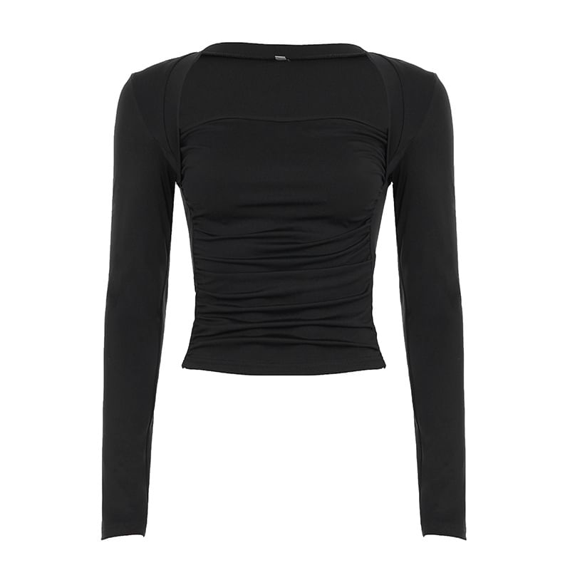 Queen Anne Neckline Cropped Knit Top